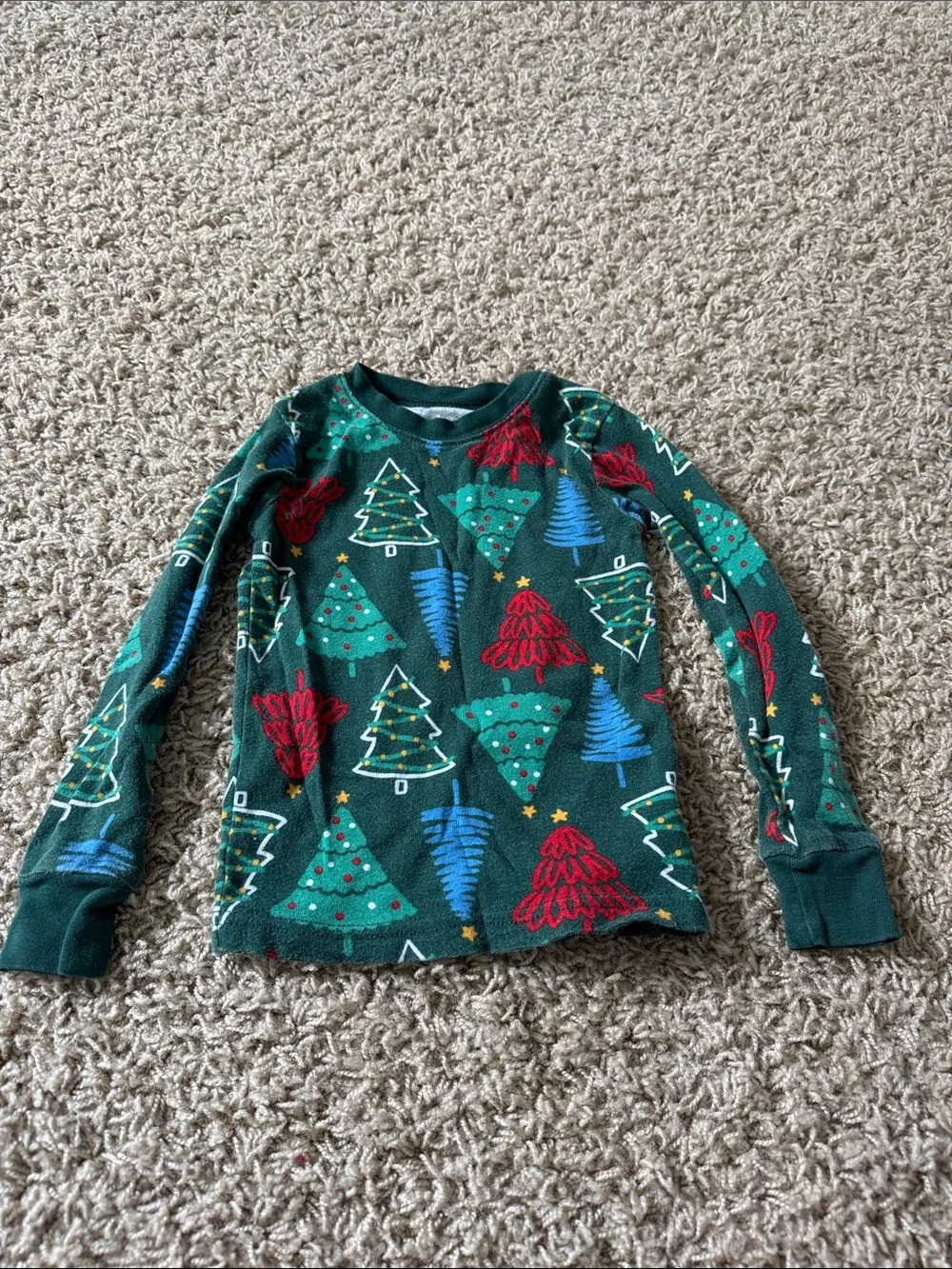 Carter's Dark Green Holiday Tree Pajama Set with Red & Blue Accents